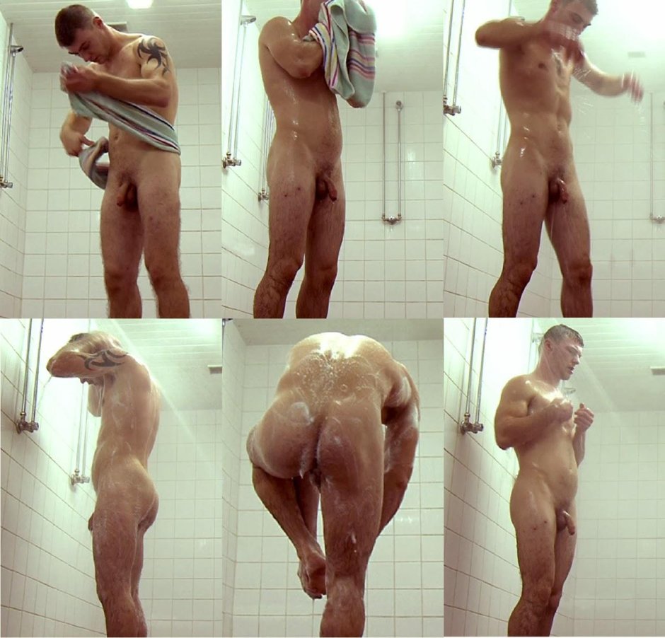Naked guy in the shower of camera