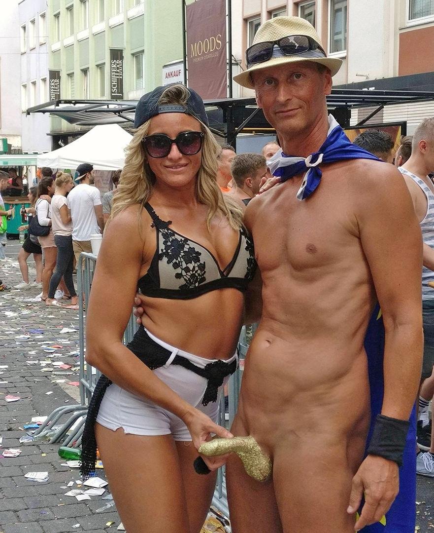 Men with erection in public