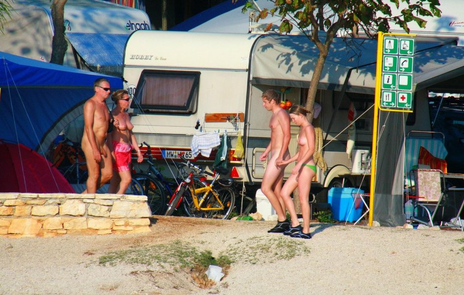 Family camping naked
