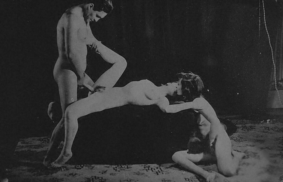 Naked woman with a guy retro