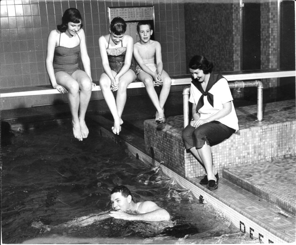 Naked guys in the Retro pool