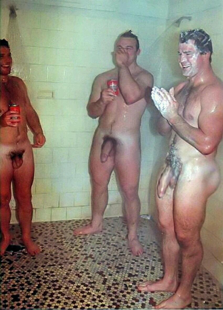 Naked men in a public bathhouse