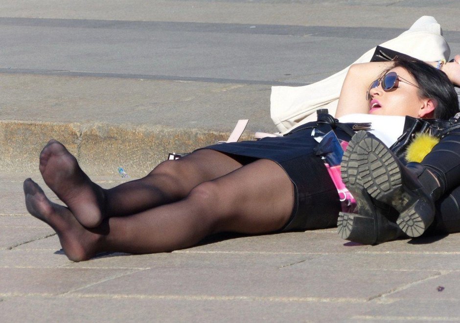 Women in tights without a skirt