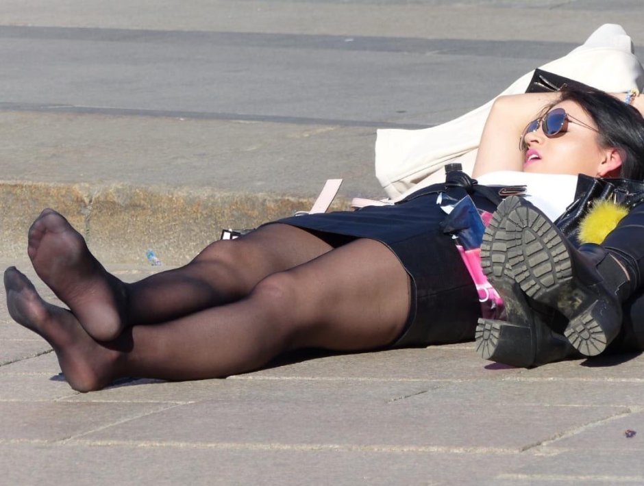 Women in pantyhose without a skirt