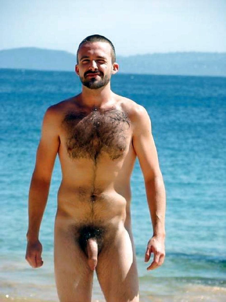 Naked hairy guys on the beach