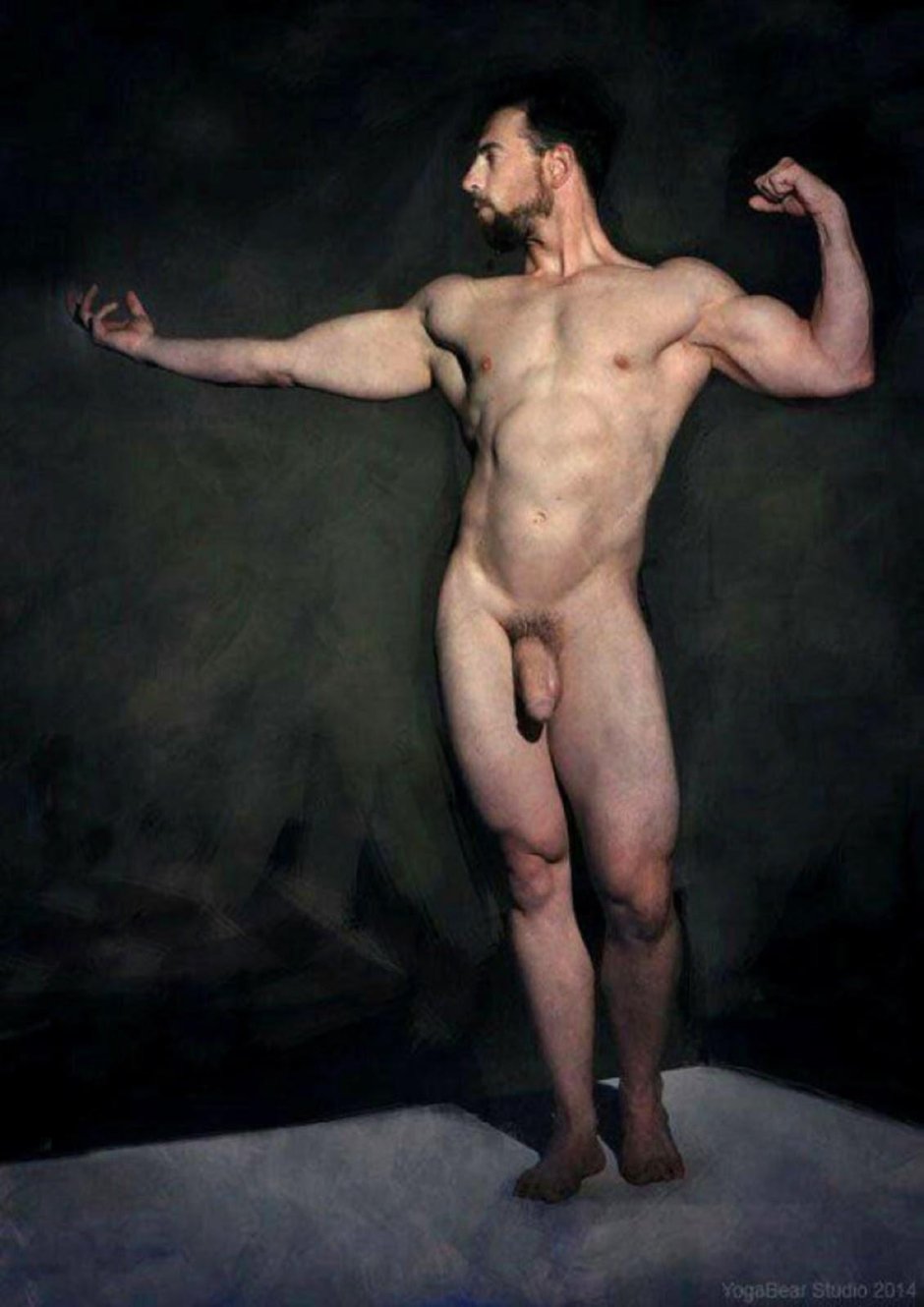 Naked guys pose for an artist